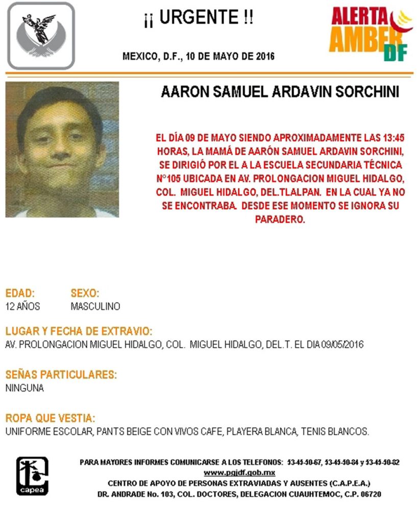 Alerta Amber, desapareció Aarón Samuel, 12 años