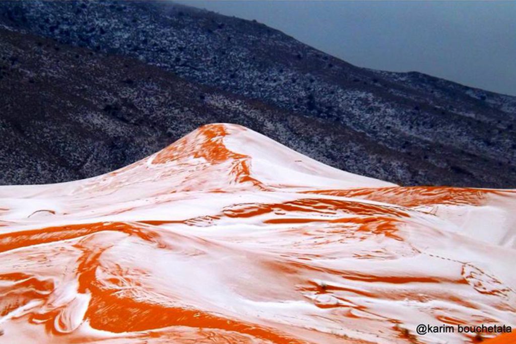 (fotos) fotógrafo capta extraña nevada en desierto del Sáhara