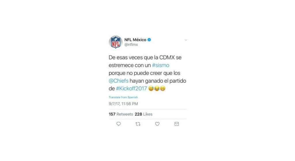 Twitter de la NFL hace broma de mal gusto tras sismo en México