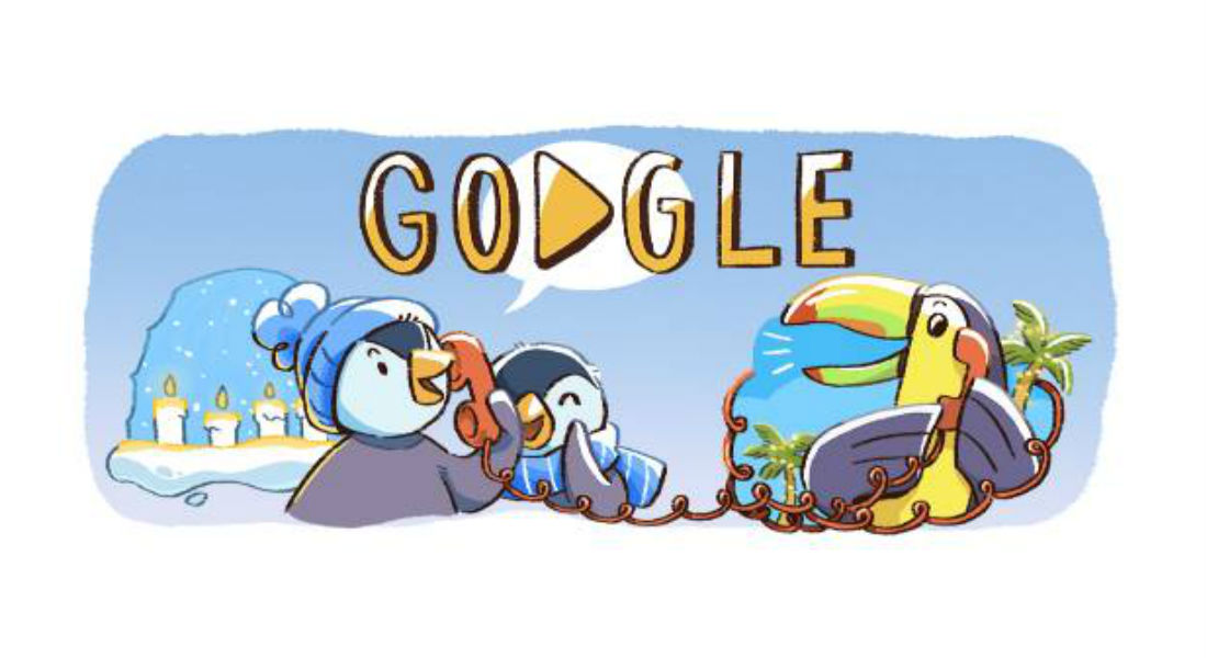 Pingüinos se preparan para Navidad en el doodle de Google
