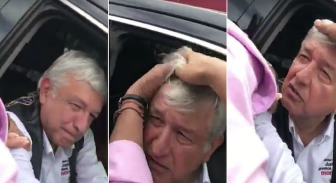 “Te amamos, viejito”, dicen a AMLO y le acarician el cabello