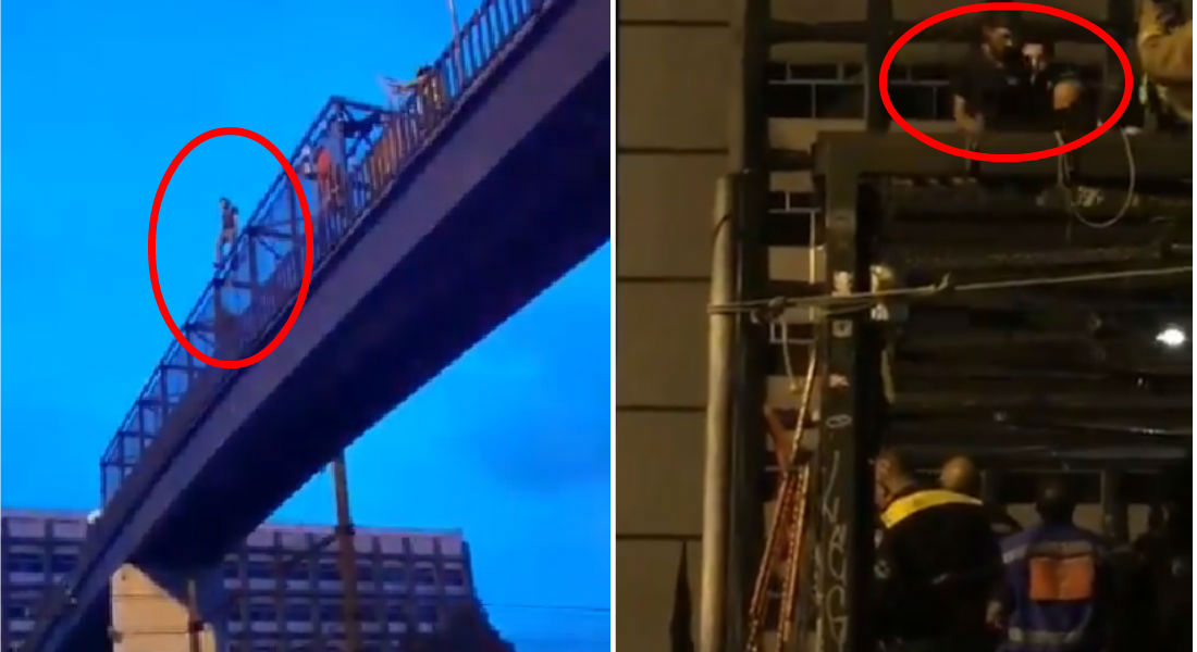 Policía salva a hombre que quería aventarse desde puente peatonal