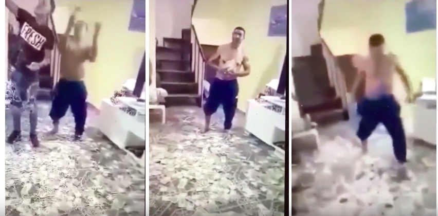 VIDEO: Narco se graba bailando entre fajos de billetes; la policía lo cacha