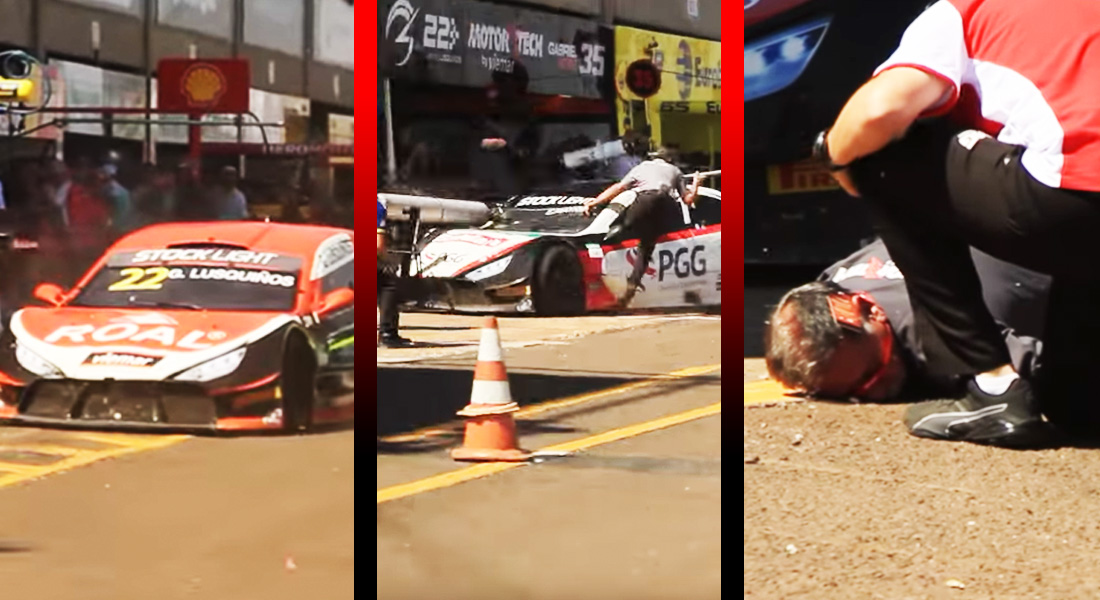 VIDEO: Auto de carreras arrolla a tres mecánicos en Brasil