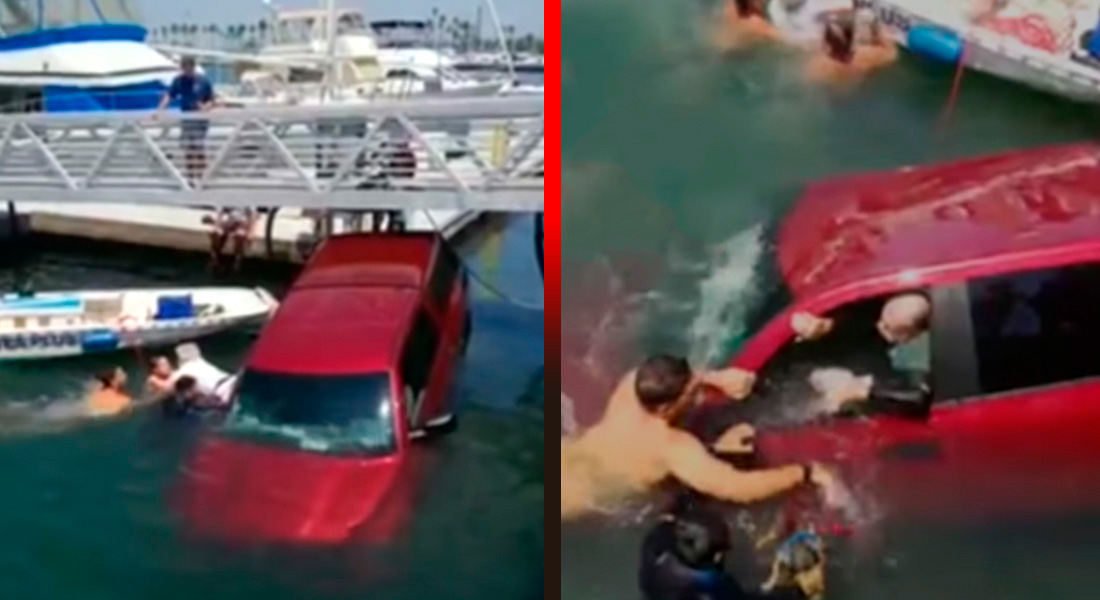 VIDEO: Automóvil cayó desde un muelle al mar y héroes salvaron a una familia