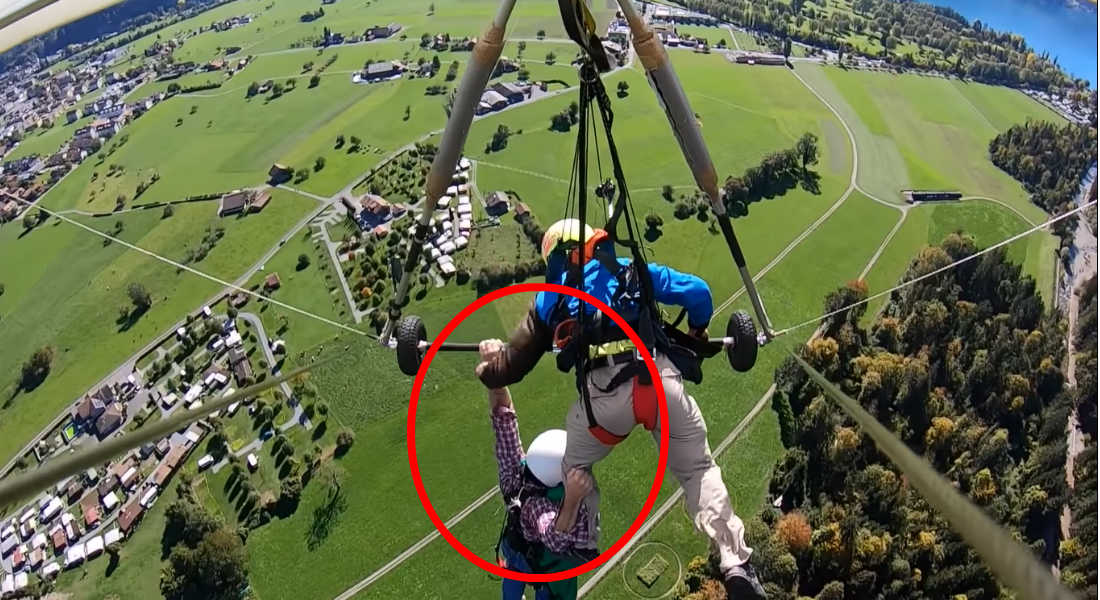 VIDEO: Hombre se lanza en ala delta y olvida sujetar el arnés