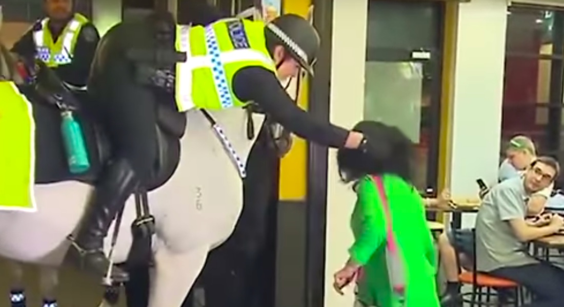 VIDEO: Policía montada jala del cabello a mujer que agredió a su caballo