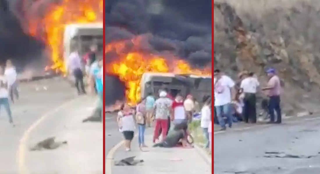 VIDEO: Autobús choca, vuelca y se incendia en Veracruz