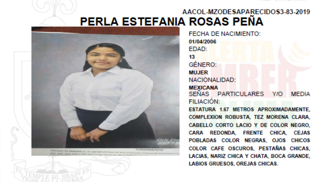 Perla tiene 13 años y está desaparecida; ayudemos a que la encuentren