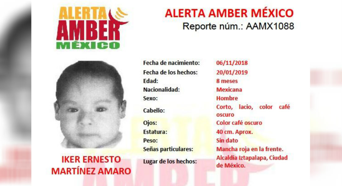 Desactivan Alerta Amber por desaparición del bebé Iker