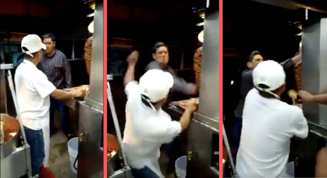 VIDEO: Borracho agrede a taquero, tira trompo al pastor y lo apodan #LordTacos