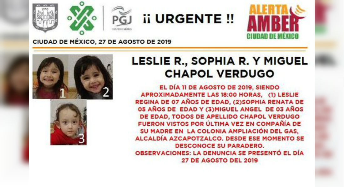 Leslie, Sophia y Miguel; 3 hermanitos que desaparecieron en Azcapotzalco