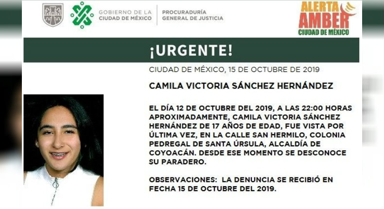 Emiten Alerta Amber por Camila; desapareció cerca del Estadio Azteca