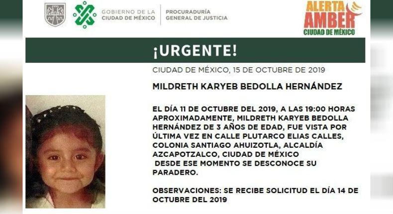 Activan Alerta Amber por Mildreth; desapareció en Azcapotzalco