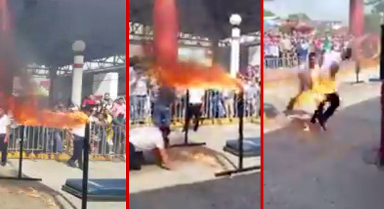 Policía se incendia tras realizar acrobacia en desfile de la Revolución
