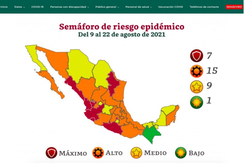 semaforo rojo en mapa de Secretaría de salud | Digitallpost