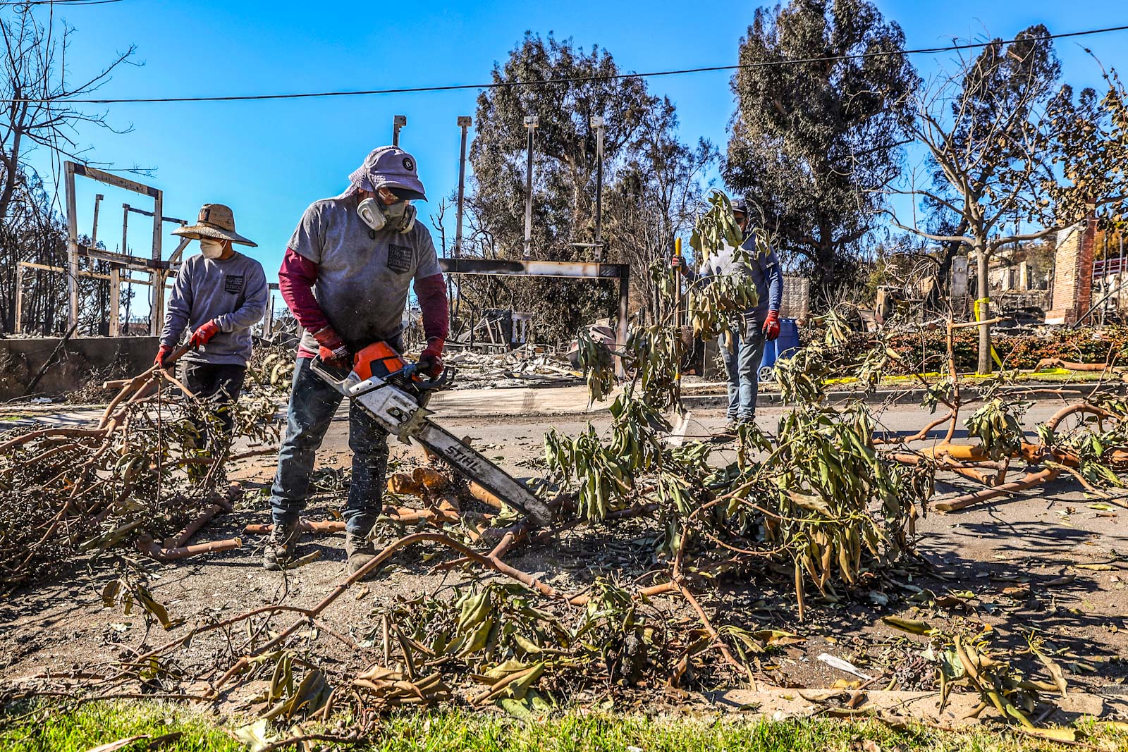 Voluntarios limpian de escombros la exclusiva Palisades tras incendios de Los Ángeles